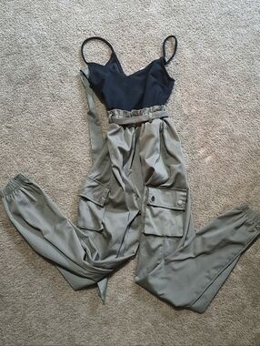 Rue21 Black Bodice Olive Cargo Jogger Jumpsuit